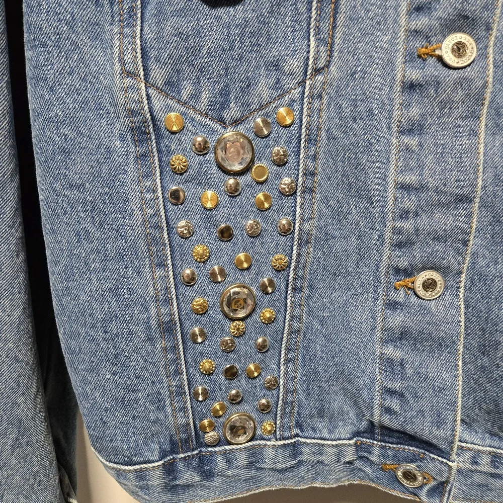 Vintage Gazoz Studded Bejeweled Denim Jacket Size Large Jean Jacket 80s 90s - Picture 8 of 11